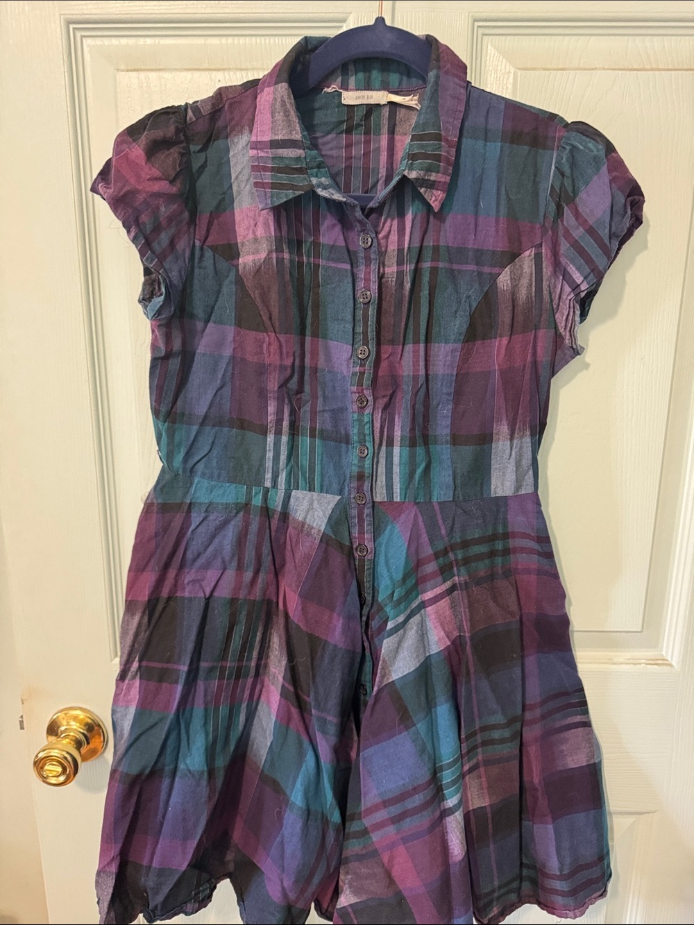 Kimchi Blue Purple Teal Plaid Button-Up Dress